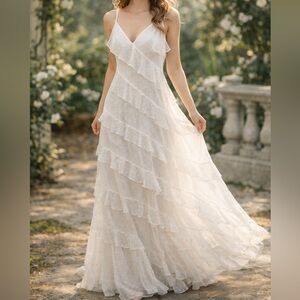 NWT Lulu's Beyond Gorgeous White Tiered Ruffle Dress Sz M